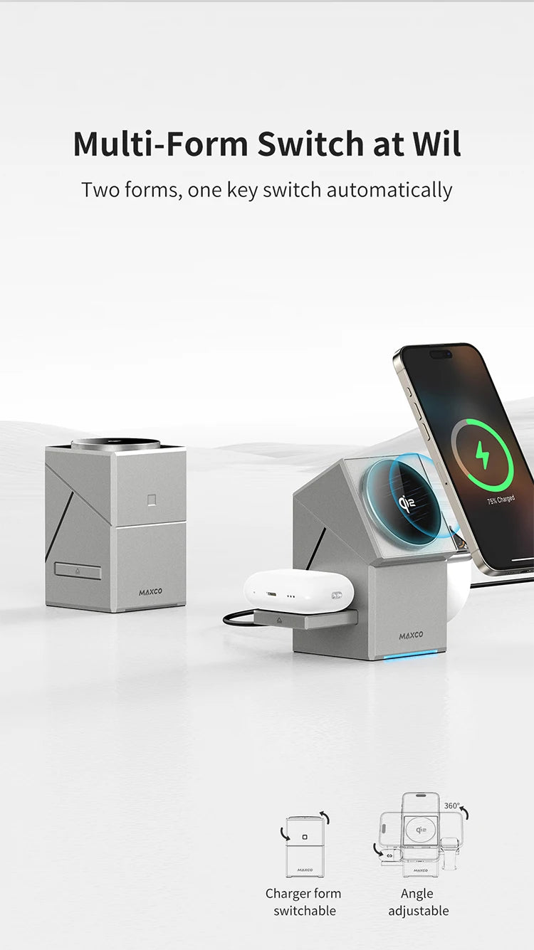 3-in-1 Wireless Charging Station for iPhone 16/15 Pro Max, AirPods, and Apple Watch