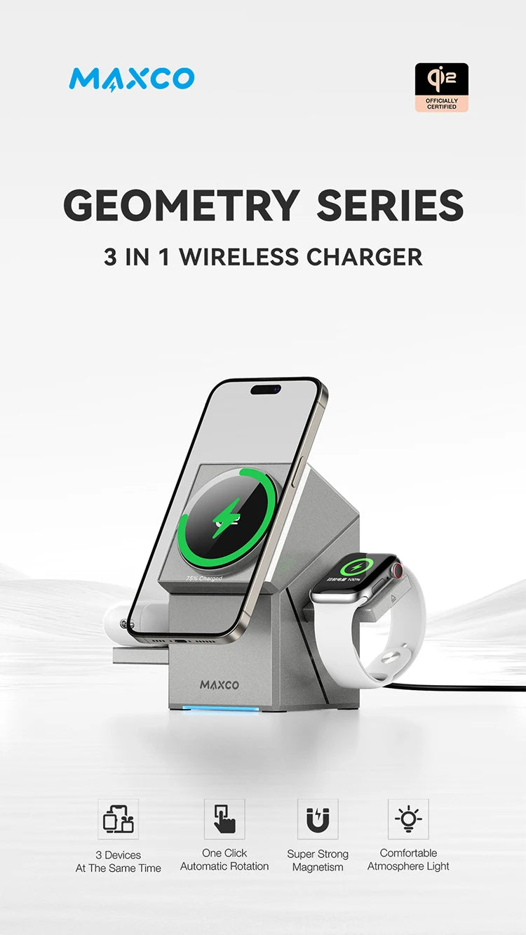 3-in-1 Wireless Charging Station for iPhone 16/15 Pro Max, AirPods, and Apple Watch